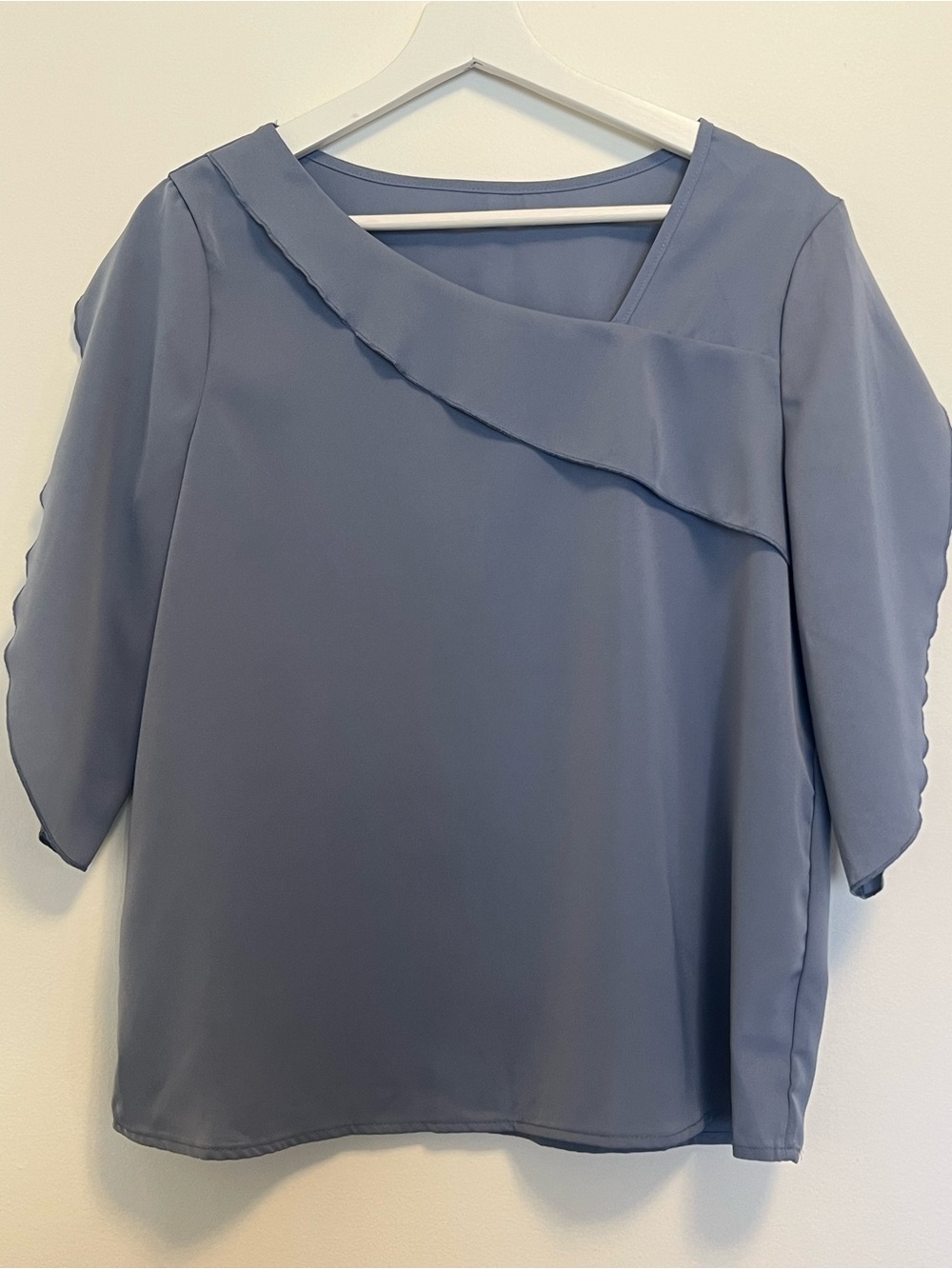 Dusty Blue Asymmetric Neck Blouse | Workwear